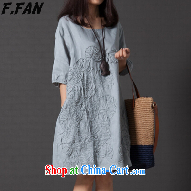 Double double F . FAN 2015 summer new arts, small fresh loose embroidered short sleeves cotton the dresses F 163,519 dark blue XXL, double double (F . FAN), online shopping