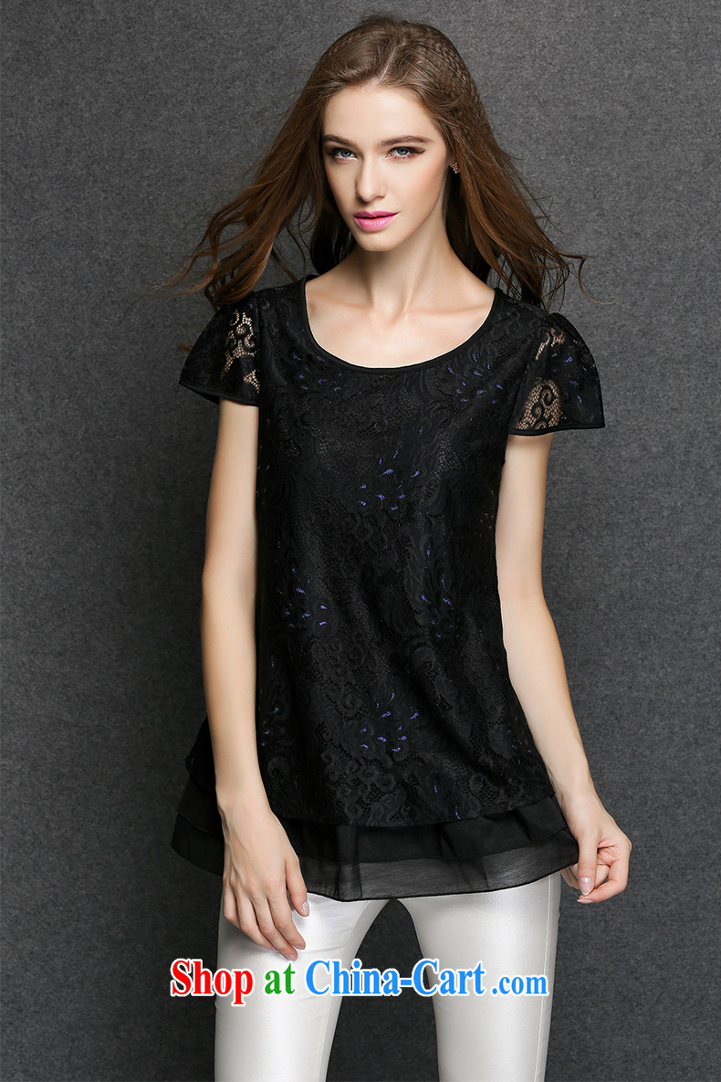 Connie's dream in Europe and America, the female summer 2015 new thick mm elegant lace T-shirt style graphics thin short-sleeve T-shirt women T-shirt Y 3371 blue XXXXL pictures, price, brand platters! Elections are good character, the national distribution, so why buy now enjoy more preferential! Health