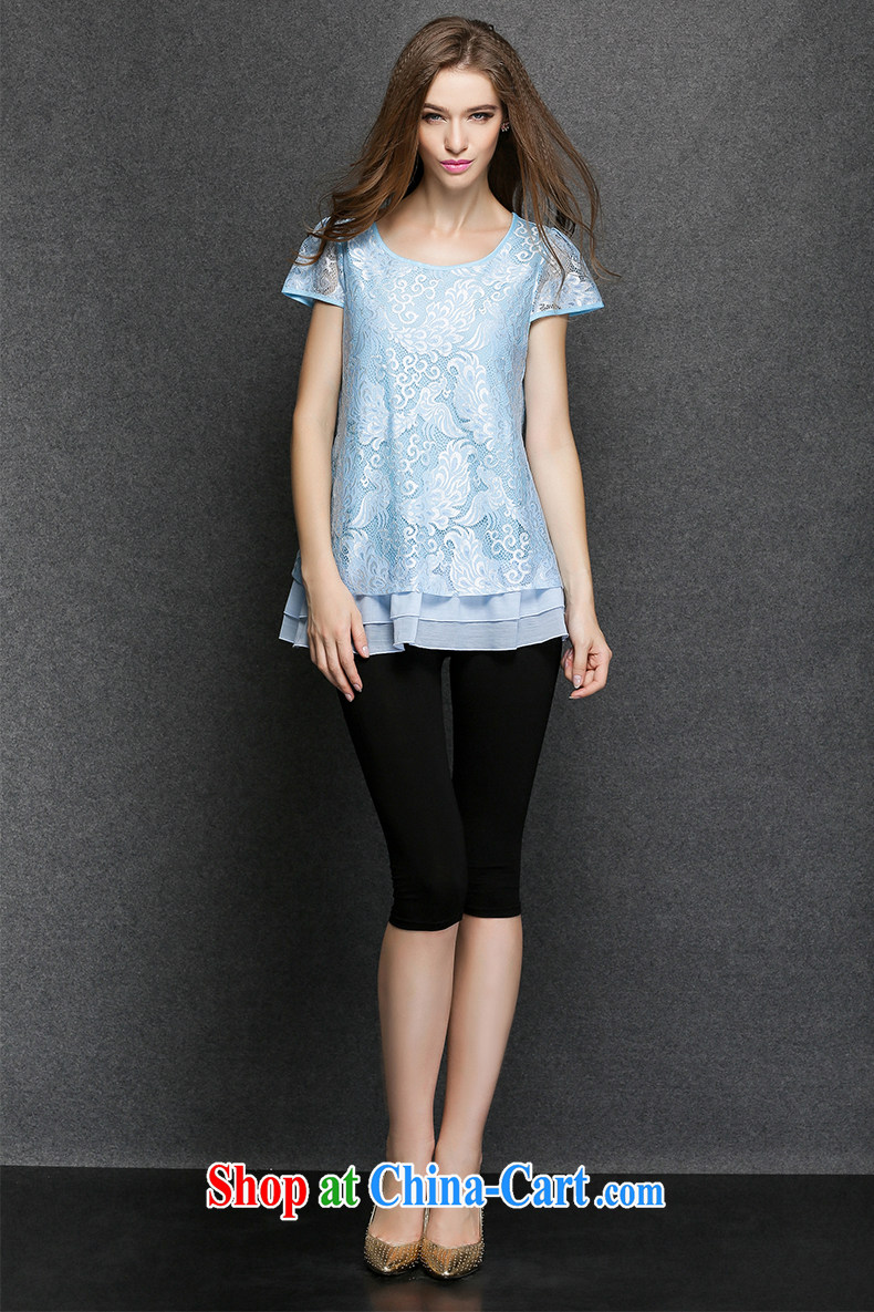 Connie's dream in Europe and America, the female summer 2015 new thick mm elegant lace T-shirt style graphics thin short-sleeve T-shirt women T-shirt Y 3371 blue XXXXL pictures, price, brand platters! Elections are good character, the national distribution, so why buy now enjoy more preferential! Health
