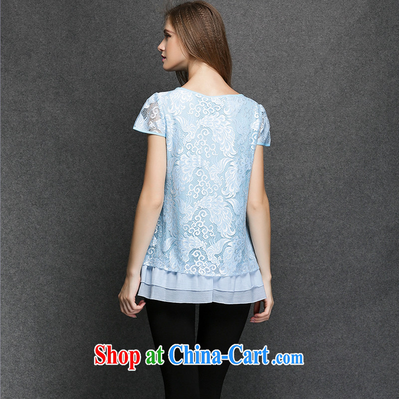 Connie's dream in Europe and America, the female summer 2015 new thick mm elegant lace T-shirt style graphics thin short-sleeve T-shirt women T-shirt Y 3371 blue XXXXL, Connie dreams, and shopping on the Internet