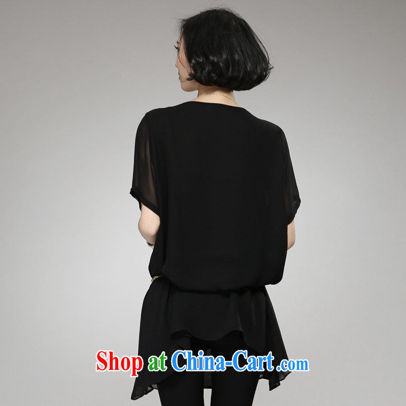 The Gore level, summer 2015 new, larger female thick mmV collar hot drill short-sleeve snow woven dresses black XXXL, the US Gore Rhea Meiyuan, shopping on the Internet