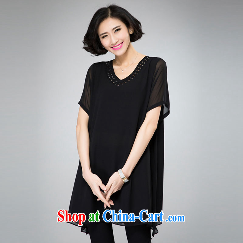 The Gore level, summer 2015 new, larger female thick mmV collar hot drill short-sleeve snow woven dresses black XXXL, the US Gore Rhea Meiyuan, shopping on the Internet