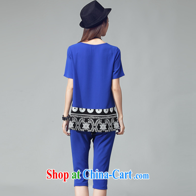 too wide ballet Qinxian 2015 summer new high-end women's clothing, clothing and graphics thin stamp stitching short-sleeved Leisure package campaign two-piece WM 8008 blue 4 XL (160 - 180 ) jack, too wide Chin (YOCINRE), shopping on the Internet