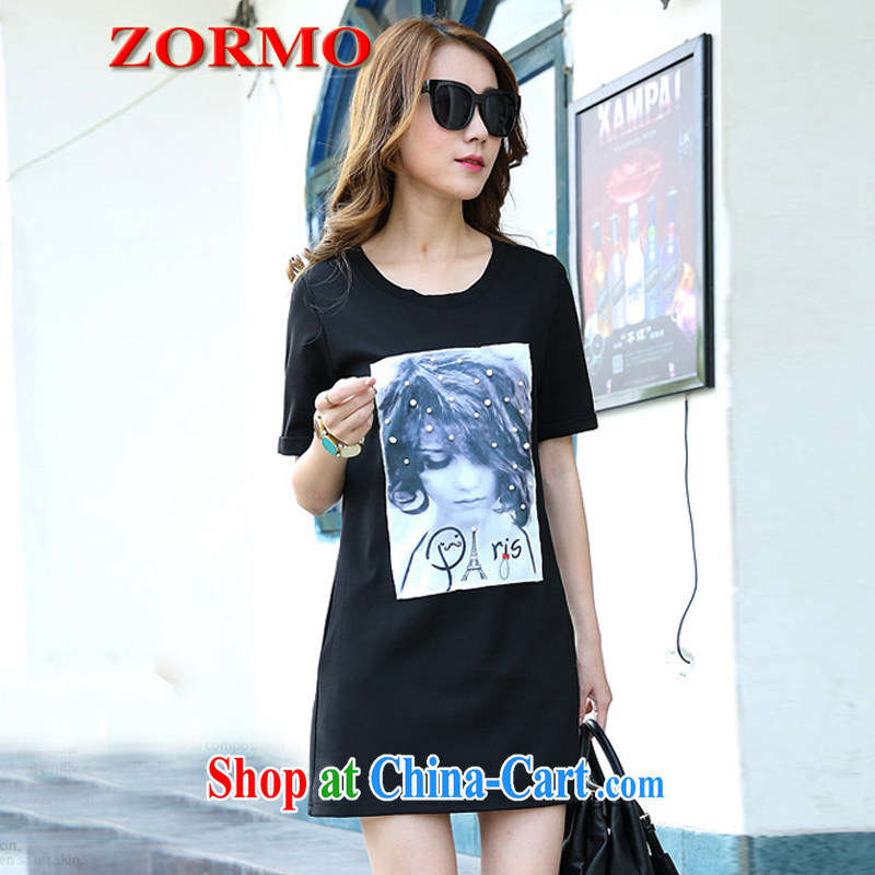 ZORMO larger female summer mm thick larger dresses, stamp avatars and indeed XL leisure short skirt black XXXL