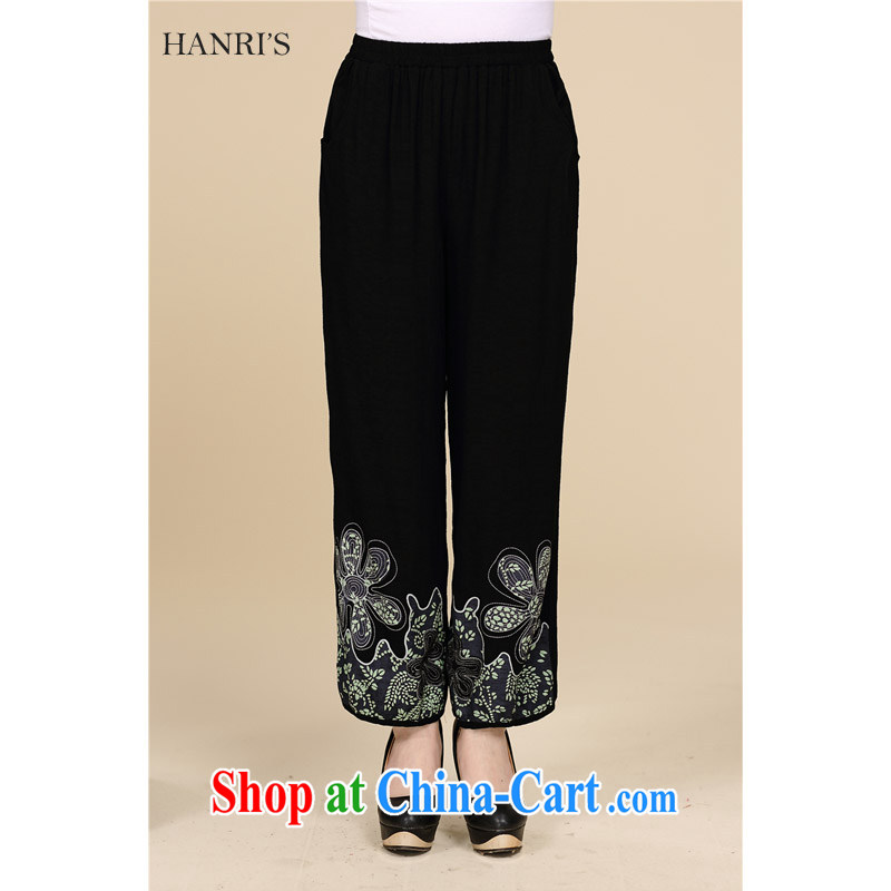Han Rui hanris fat MA summer breathable cotton pants Yau Ma Tei exclusive stamp female pants relaxed, older style cotton pants Yau Ma Tei 823 black L