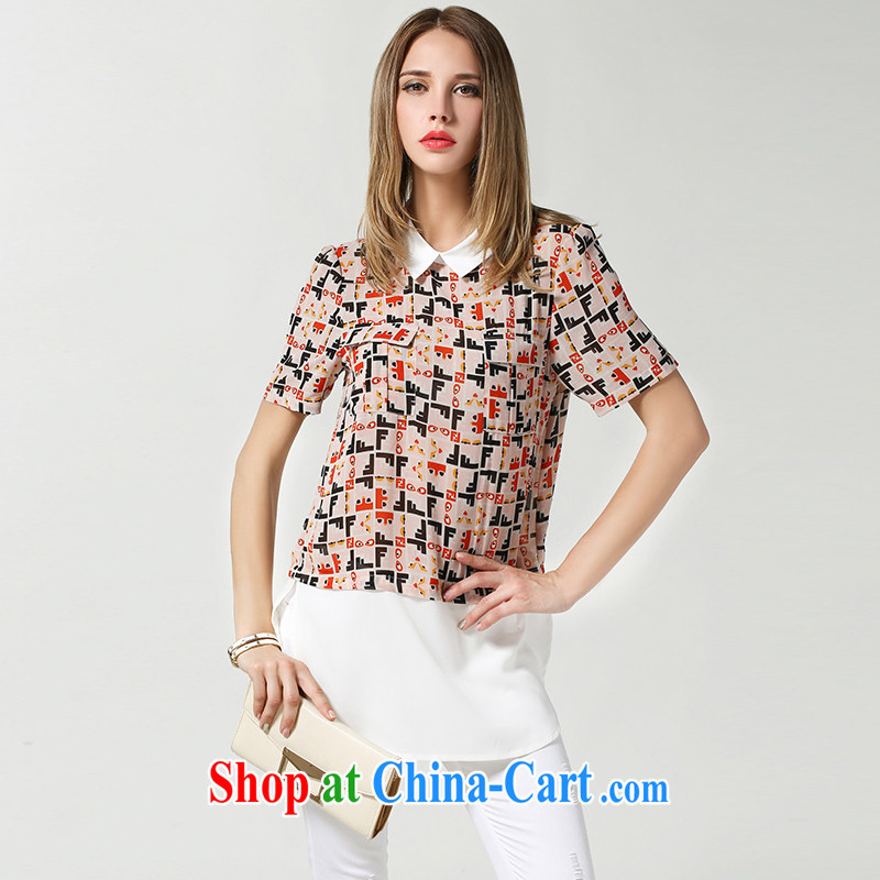 Connie's dream in Europe and America, more women with thick mm summer 2015 New Style lapel stamp snow woven shirts loose video thin short sleeved T-shirt women s 3607 picture color XXXL, Connie dreams, and shopping on the Internet