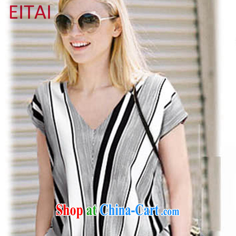 EITAI summer 2015 new, the United States and Europe, female and indeed XL video thin stripes T-shirt + shorts two piece girls Kit dresses picture color 2 XL