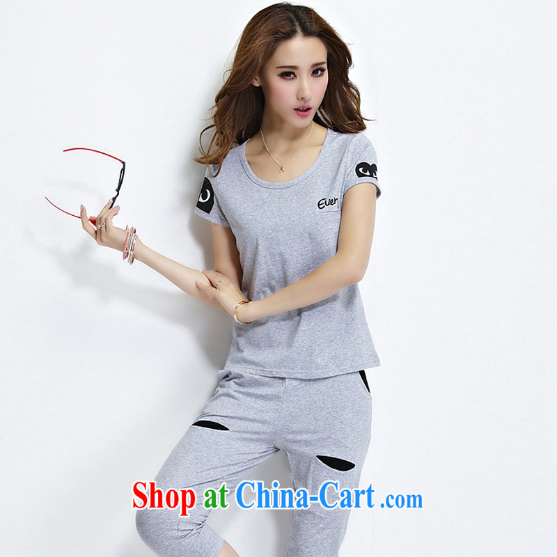Auberge 2015 summer new Korean fashion sport and leisure package female beauty graphics thin short-sleeved 7 pants two-piece gray XXL, Auberge, shopping on the Internet