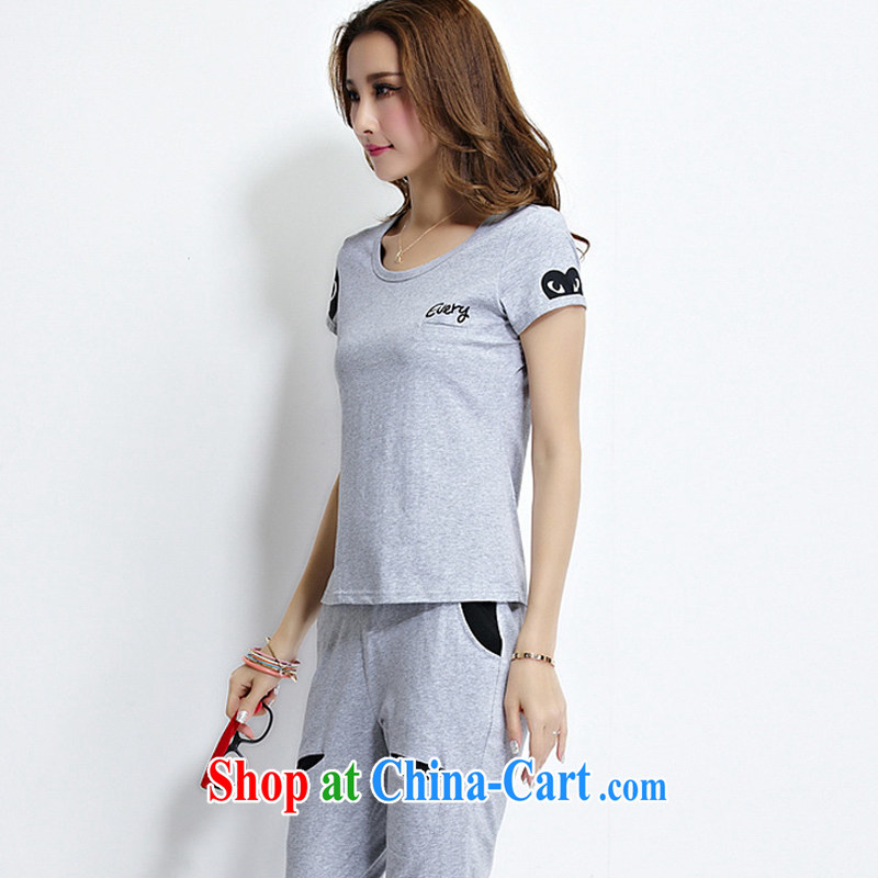 Auberge 2015 summer new Korean fashion sport and leisure package female beauty graphics thin short-sleeved 7 pants two-piece gray XXL, Auberge, shopping on the Internet