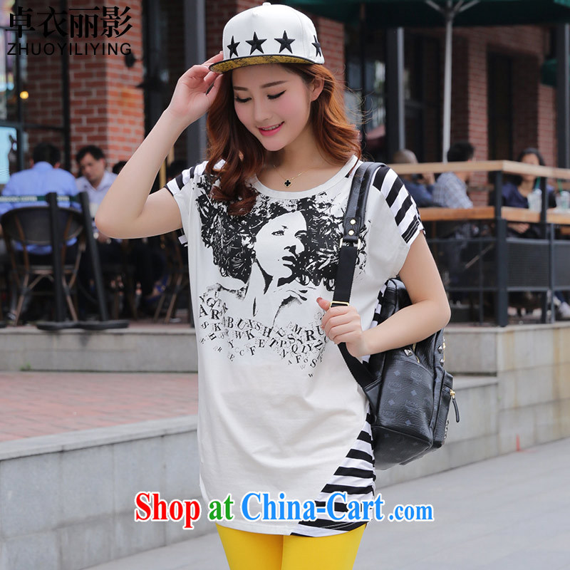 Cheuk-yan Yi Lai shadow the Code women's clothing 2015 summer new, loose video thin retro stamp Avatar stitching streaks T shirt short-sleeved T-shirt blue 5 XL recommendations 165 - 180 jack, Cheuk-yan Yi-lai, and shopping on the Internet
