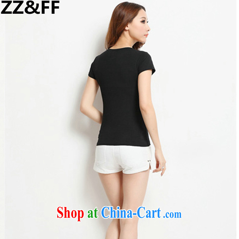 ZZ &FF Plus is indeed increasing, female summer 2015 thick sister loose video thin solid shirt 200 Jack mm thick short-sleeved shirt T female black XXXXXL, ZZ &FF, shopping on the Internet