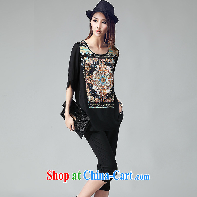 Cheuk-yan Yi Lai shadow King, women summer 2015 new stylish casual simplicity 7 pants Ethnic Wind T pension two-piece black 8005 3 XL, Cheuk-yan Yi Lai, and, on-line shopping