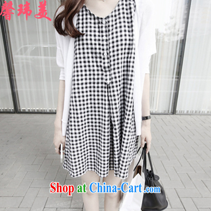 Xin Wei Mei 2015 Korean summer on the new loose the code female graphics thin long leisure checkered skirt fresh vest dresses women 623 white XXXL, Xin Wei, and shopping on the Internet