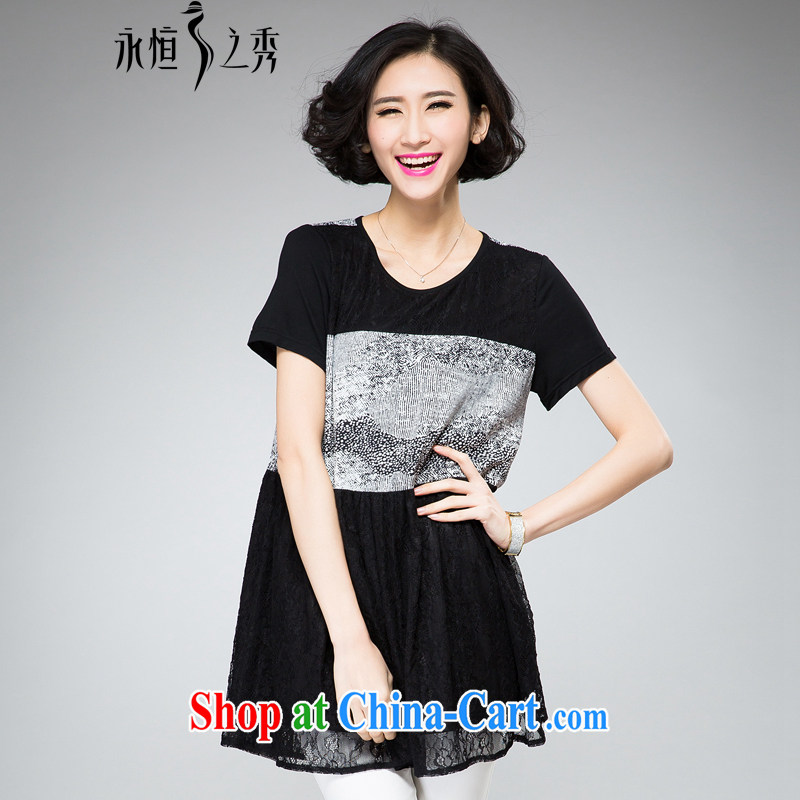 Eternal show the code female and indeed intensify summer 2015 new liberal short-sleeve lace female Korean Version Stamp snow woven shirts MX 2039 3XL