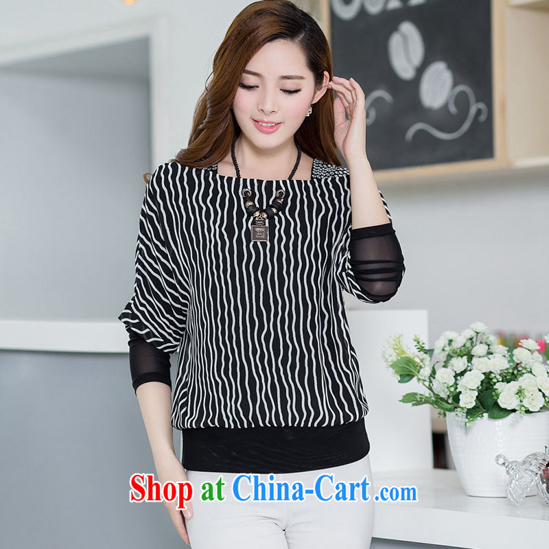 The 2015 code female summer Korean summer short-sleeved and indeed intensify, thick, thin. Leisure relaxed thick mm Summer Snow streaks woven shirts T-shirt thin stripes 3 XL, Yeon-joo, and shopping on the Internet