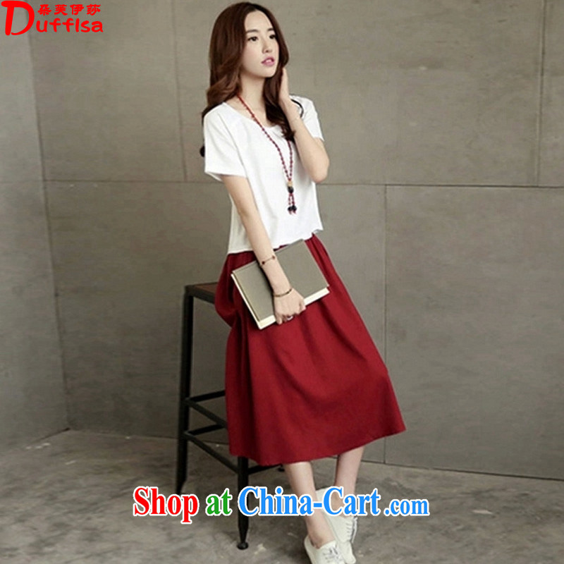 flower girl Isabelle 2015 new Korean fresh Arts, the Code women's clothing loose two-piece cotton the dresses, long skirts female D 1764 white T-shirt + red petticoat XXL