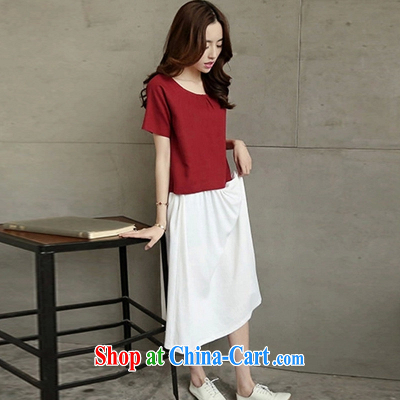 flower girl the Isabel 2015 new Korean version fresh Arts, the code female loose two-piece cotton the dresses, long skirts female D 1764 white T-shirt + red petticoat XXL, flower girl Isabelle (Dufflsa), shopping on the Internet