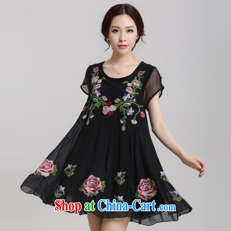 Standing wave following the Code's 2015 new summer mm thick embroidered large 100 hem loose video thin even coat skirt black XXXXL