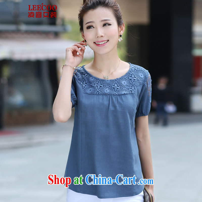 Ling, leecoo 2015 summer on the new larger female female T shirt BB 6806 denim blue 3 XL