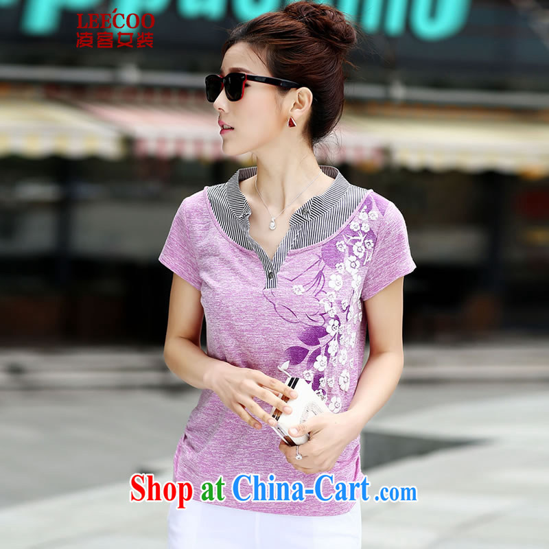 Ling, leecoo 2015 summer on the new larger female female T shirt XB 5802 purple 3XL