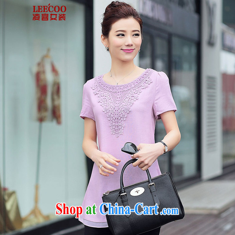 Ling, 2015 summer on the new larger female female T shirt XB 6842 toner purple 2 XL
