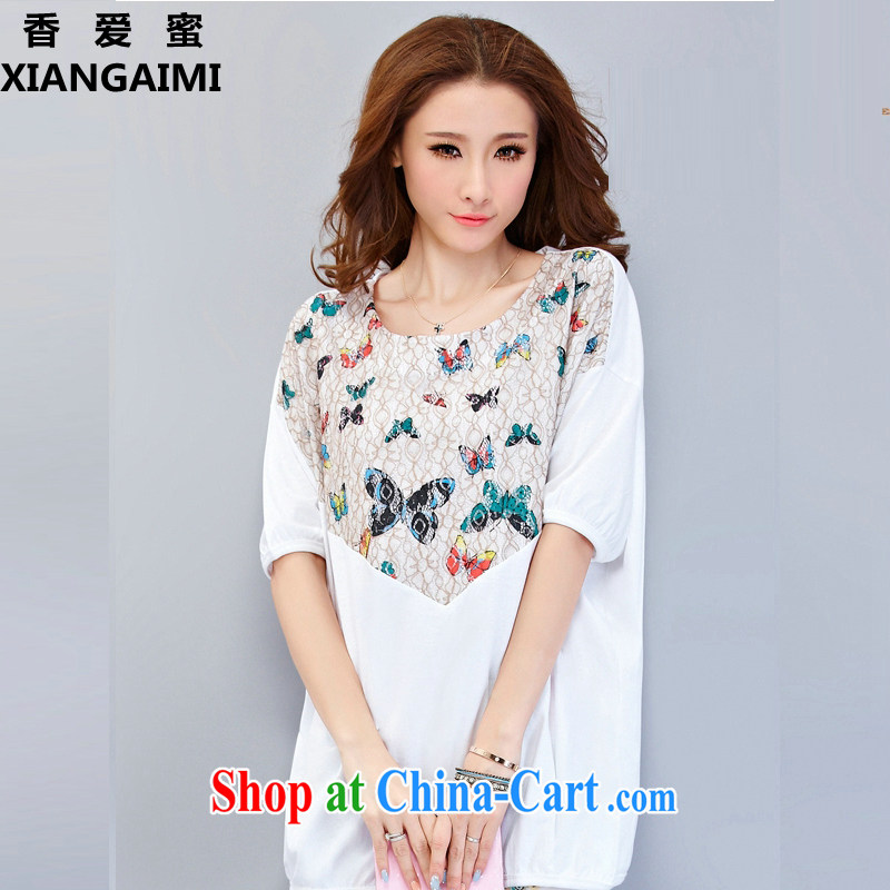 Hong Kong Love honey 2015 mm thick summer new, larger female cotton loose short-sleeved T-shirt and indeed increase sport and leisure Package white XXXXL, the Shannon love Honey (XIANGAIMI), online shopping