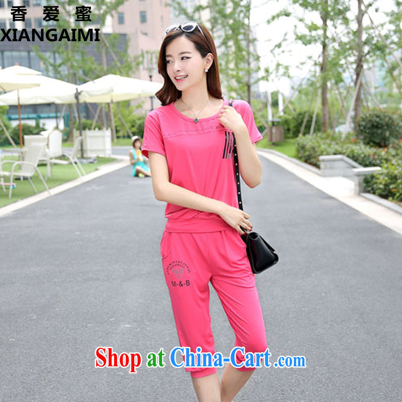 Hong Kong Love honey 2015 new summer load the Code women mm thick Korean style short-sleeved T shirts 7 pants, trousers sport and leisure package two-piece red XXXXL, the Shannon love honey (XIANGAIMI), online shopping