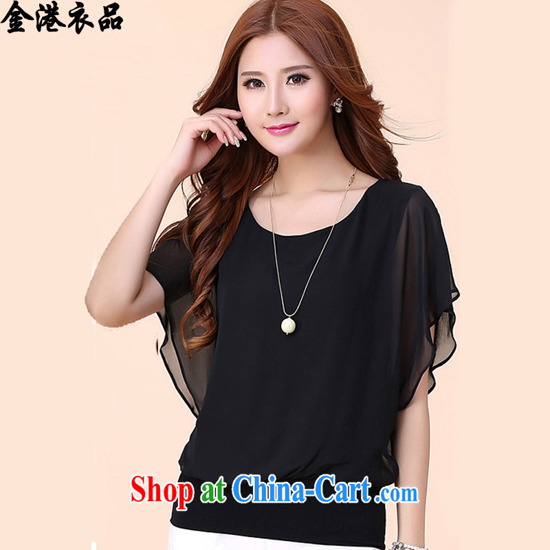 Kim Hong Kong Yi, Korea 2015 summer edition with the Code female graphics thin short-sleeve bat solid ice woven shirts women 8014 black XXXXL