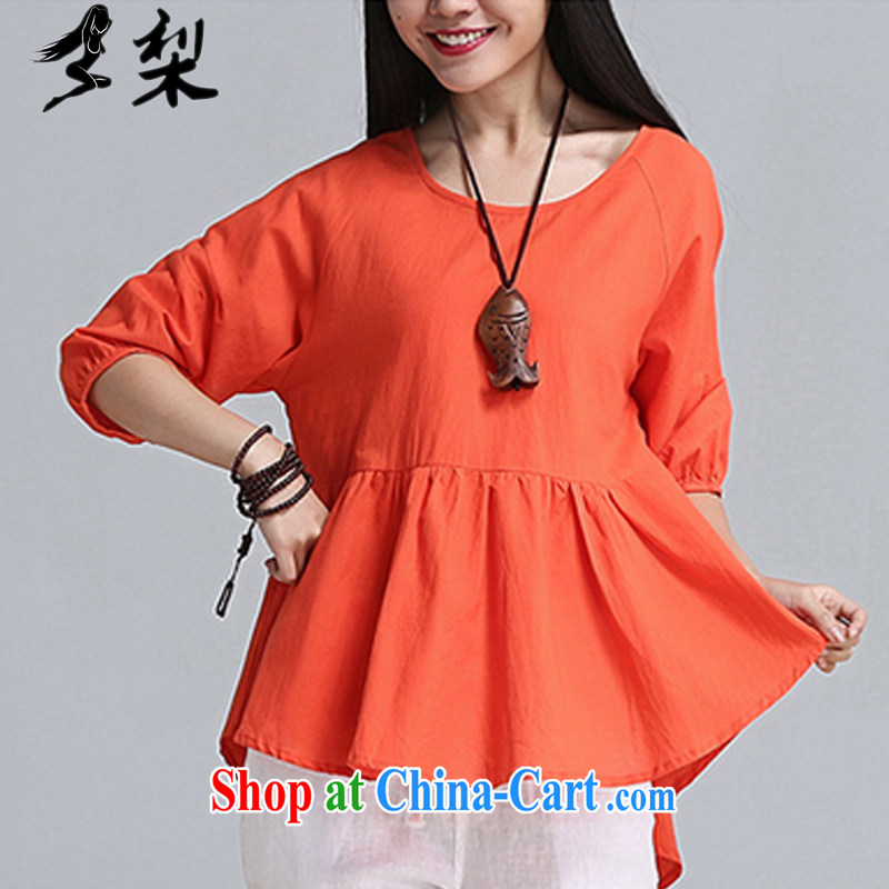 Lei Muk Shue overnight 2015 the Code women mm thick summer lantern cuff linen 5 a T-shirt and was more relaxed short-sleeved T-shirt girls 1059 orange XXL code_150 - 170 jack