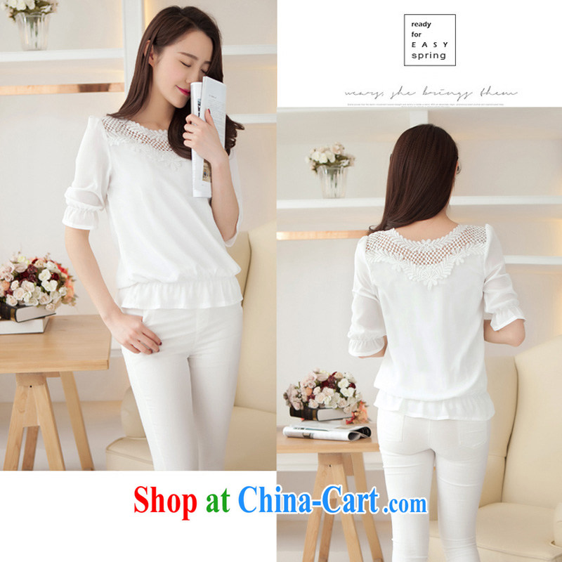Clerical Officer undertook to summer new, larger female lace Openwork snow woven shirts Korean version 5 loose-sleeved ladies T-shirt the T-shirt solid white T-shirts XL, Vicky Ling Yun (LONGYUN), on-line shopping