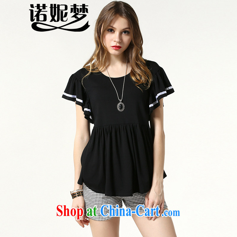 Connie's dream in Europe and indeed the XL female Jack 200 mm thick summer new mask poverty video thin flouncing cuff loose short-sleeve T-shirt women s 1501 - 1 black XXXXXL