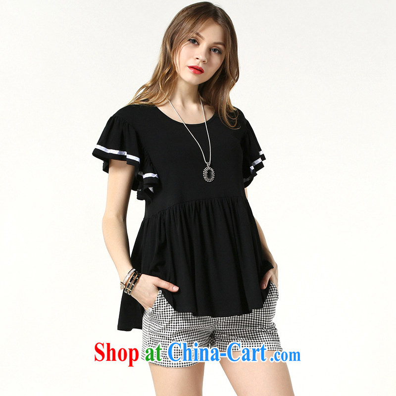 Connie's dream in Europe and indeed the XL female 200 Jack mm thick summer, new mask poverty video thin flouncing cuff loose short-sleeve T-shirt women s 1501 - 1 black XXXXXL, Anne's dream, shopping on the Internet