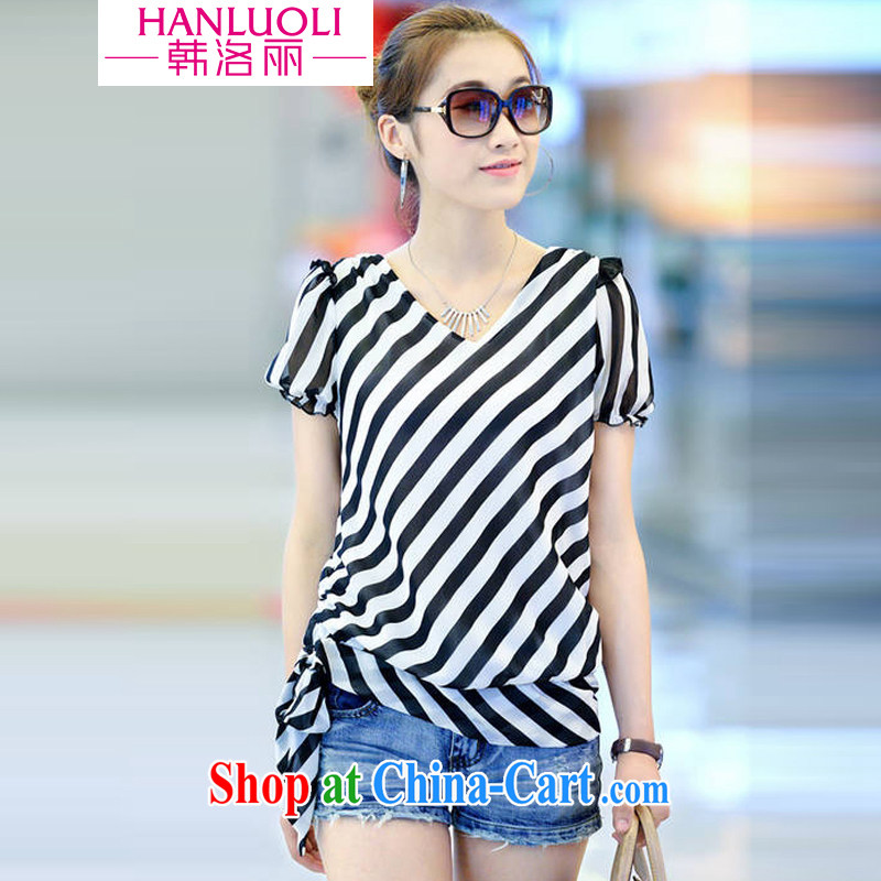 Korea, Gloria 2015 new summer women need snow streaks woven shirts short-sleeved T-shirt Han version graphics thin European limited by Ms. V clothing for black-and-white striped XXXL