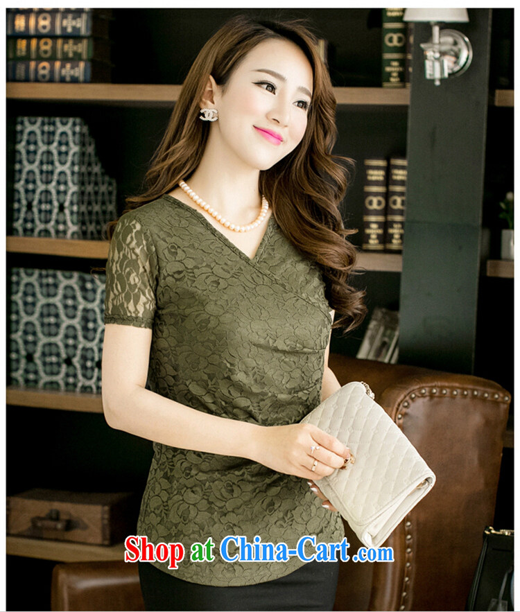 The ZORMO Code women mm thick and fat XL V-neck lace shirt short-sleeved beauty King code Solid T shirts female army green 5 XL pictures, price, brand platters! Elections are good character, the national distribution, so why buy now enjoy more preferential! Health
