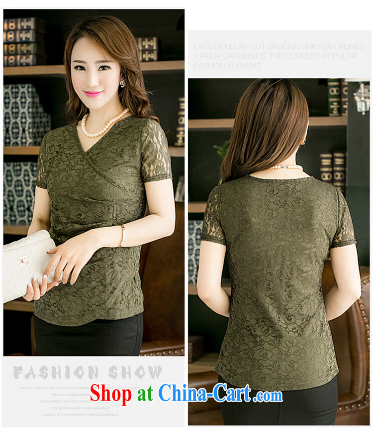 The ZORMO Code women mm thick and fat XL V-neck lace shirt short-sleeved beauty King code Solid T shirts female army green 5 XL pictures, price, brand platters! Elections are good character, the national distribution, so why buy now enjoy more preferential! Health