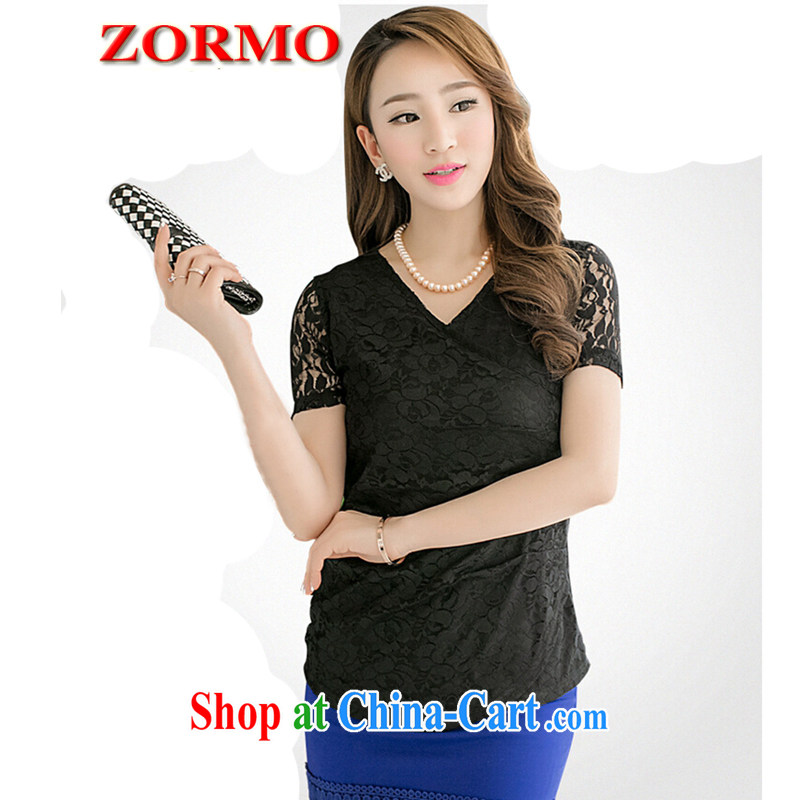 The ZORMO Code women mm thick and fat XL V-neck lace shirt short-sleeved beauty King code Solid T shirts female army green 5 XL, ZORMO, shopping on the Internet