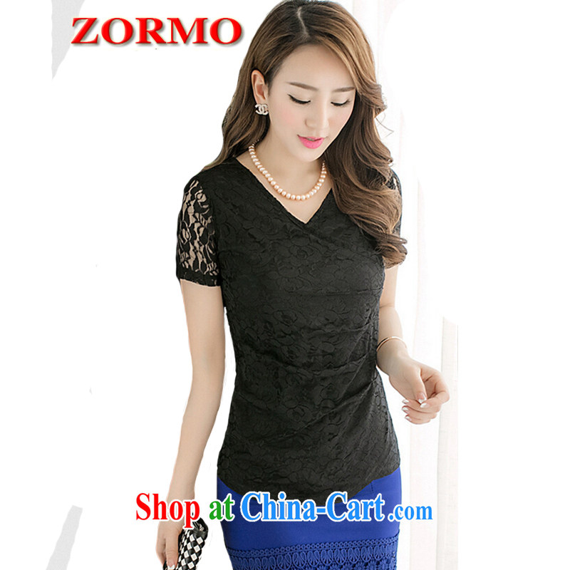 The ZORMO Code women mm thick and fat XL V-neck lace shirt short-sleeved beauty King code Solid T shirts female army green 5 XL, ZORMO, shopping on the Internet