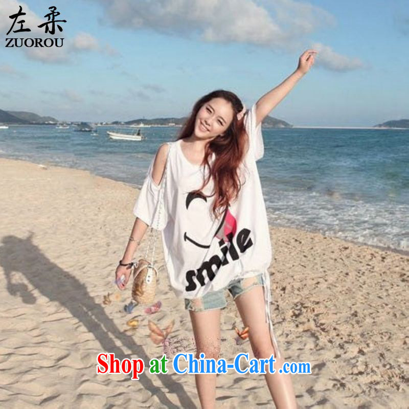 The left Sophie 2015 Korean version summer female loose the code short-sleeved T pension 200 jack to wear thick MM leisure stamp letters T shirts white, code, to the left, and shopping on the Internet