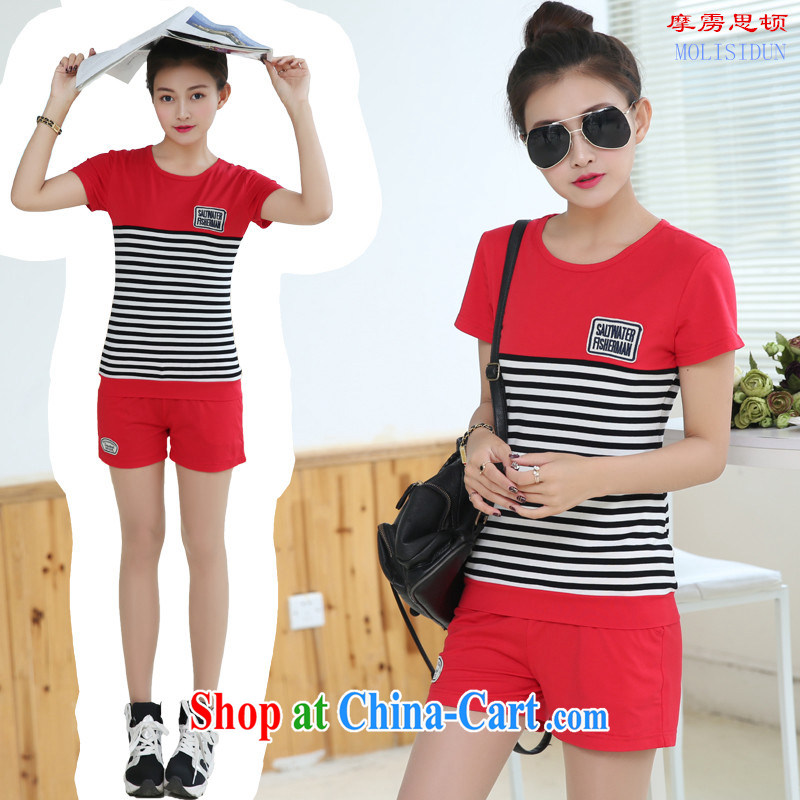 2015 New Products new, larger female Dress Shorts short-sleeved T pension package leisure and sports female striped set thick MM graphics thin stylish sports female Kit black 4 XL recommendations 165 - 185 jack, Moses gives the (MOLISIDUN), and shopping on the Internet