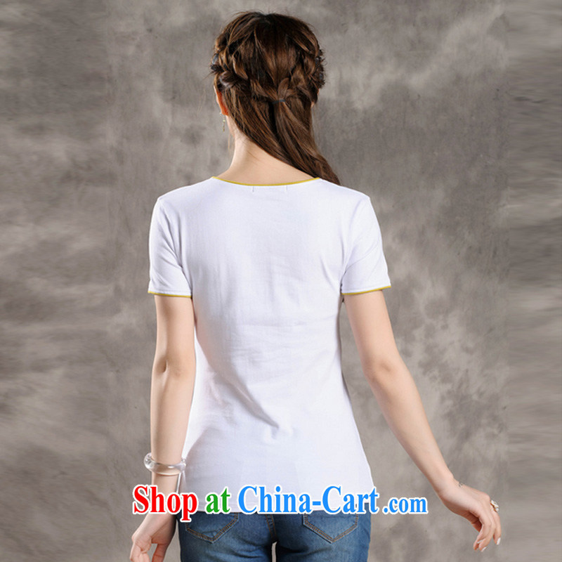 Summer new Ethnic Wind retro Peacock embroidery stitching small V collar personalize the Code women with a short-sleeved shirt T female sung lim bird 2015 delivery package mail white 4XL Sheng Lin, birds, and shopping on the Internet