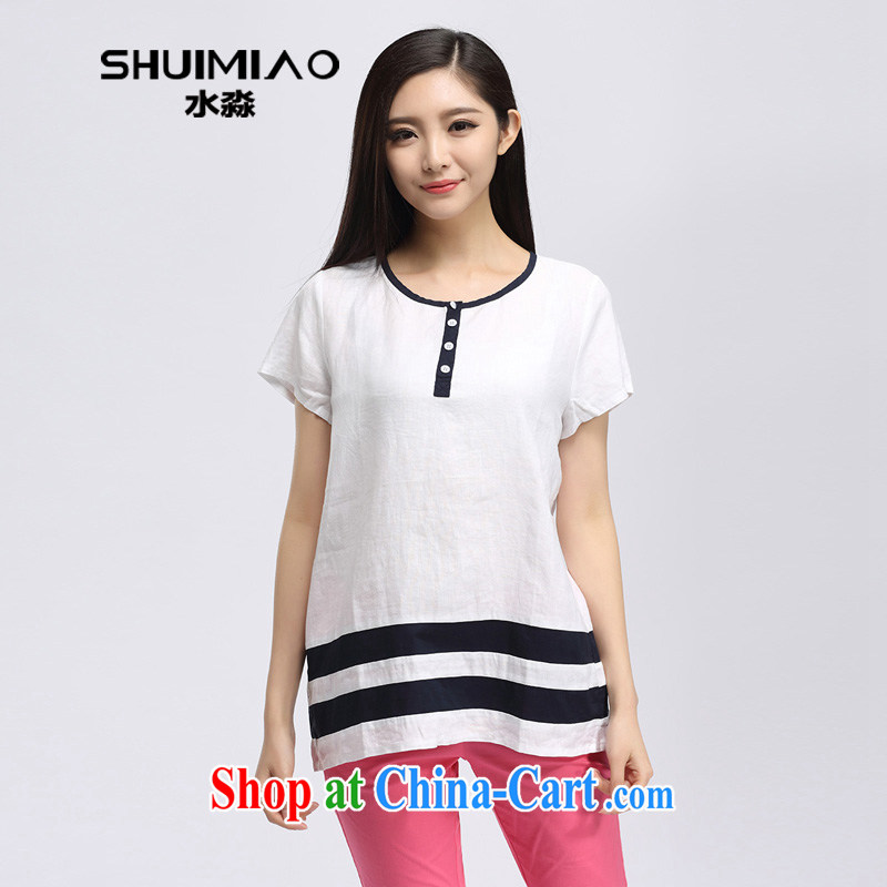 by water and fat XL women 2015 summer new thick mm leisure cotton Ma short-sleeved T-shirt S XK 15 5001 white XL