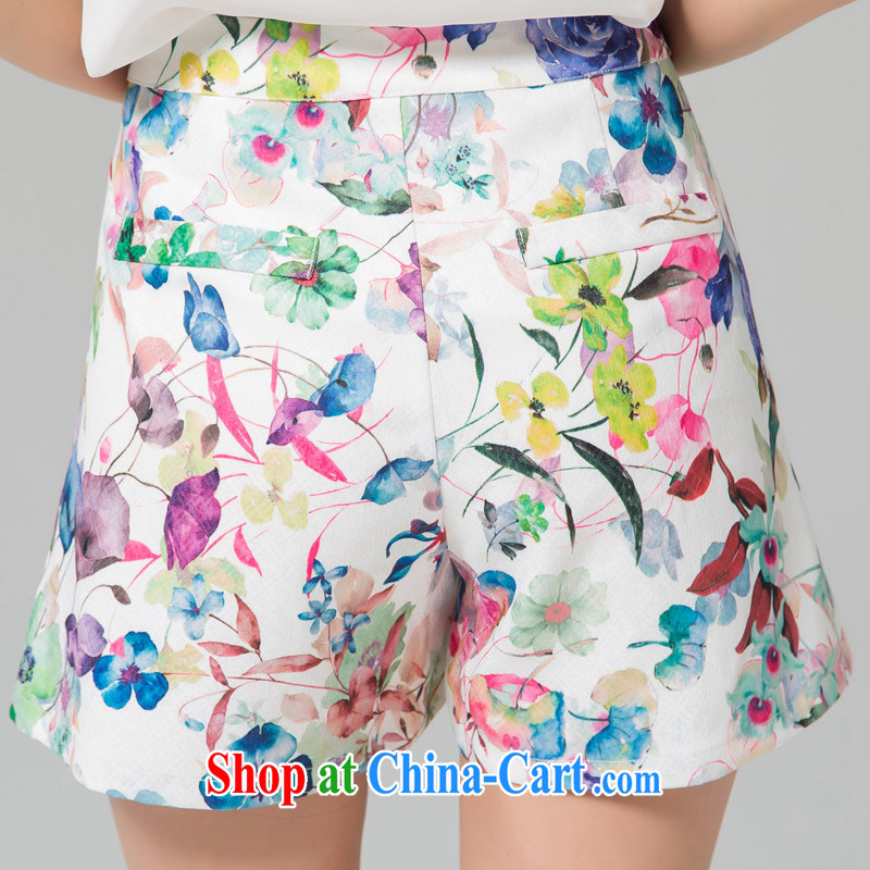 Blue Water XL female 2015 summer new shorts thick MM high waist and stylish graphics thin stamp wide leg pants suit the code XL, blue water (lrosey), online shopping