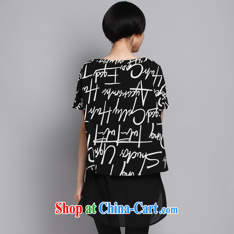 The girl's 2015 summer new XL women mm thick stylish stamp letter stitching leave of two T-shirts T pension 1358 black large code XXXL 160 Jack left and right, and the summing up of MUFUNA), shopping on the Internet