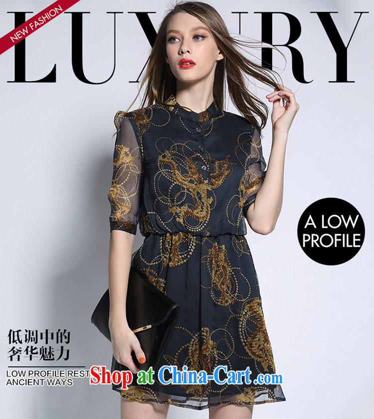 The girl's 2015 summer new European and American high-end silk skirt thick mm XL female stamp graphics thin in the cuff collar dress 2119 black large code 5 XL 200 Jack left and right pictures, price, brand platters! Elections are good character, the national distribution, so why buy now enjoy more preferential! Health