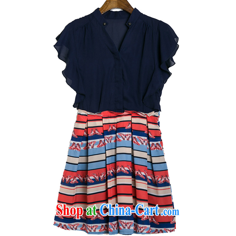 The beautiful snow-woven thick mm summer is indeed the XL dresses stamp 2015 summer thick sister stitching lady aura 200 Jack King short skirt dark blue suit + 4 XL, the Taliban, and, shopping on the Internet