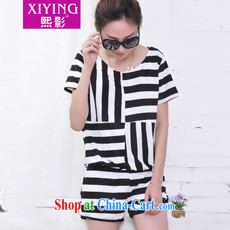 Mr Chau Tak-hay (summer 2015 the code thick MM summer new Korean female graphics thin T shirts thick sister shorts two-piece with the Code female black-and-white striped XXXL, Hee (XIYING), online shopping