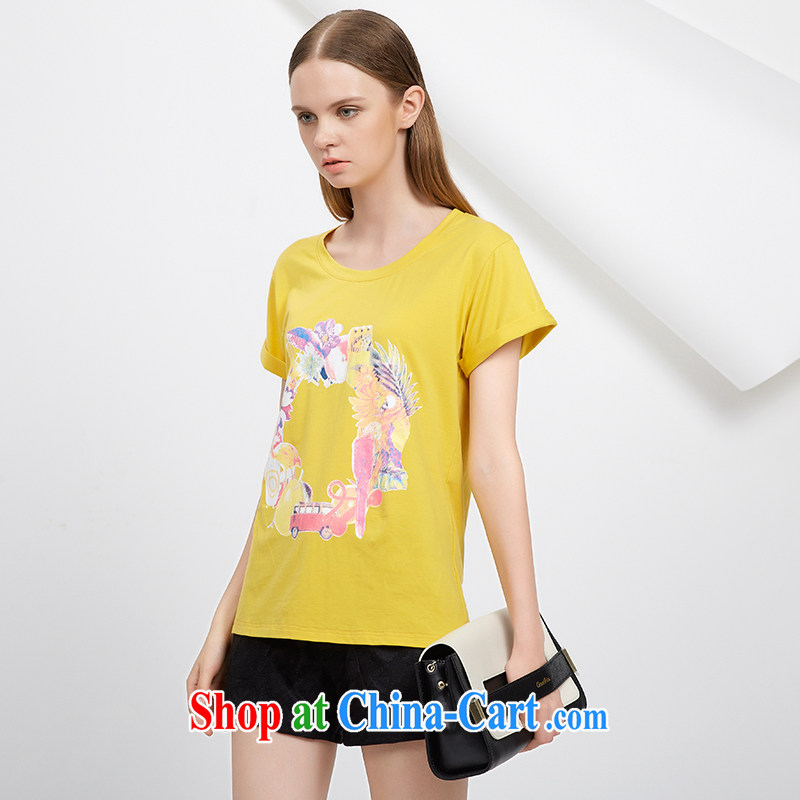 cheer for 2015 XL girls thick MM summer new Korean version 100 to stamp graphics thin black-out poverty short-sleeved T shirt 2751 yellow 2 XL, cross-sectoral provision (qisuo), shopping on the Internet