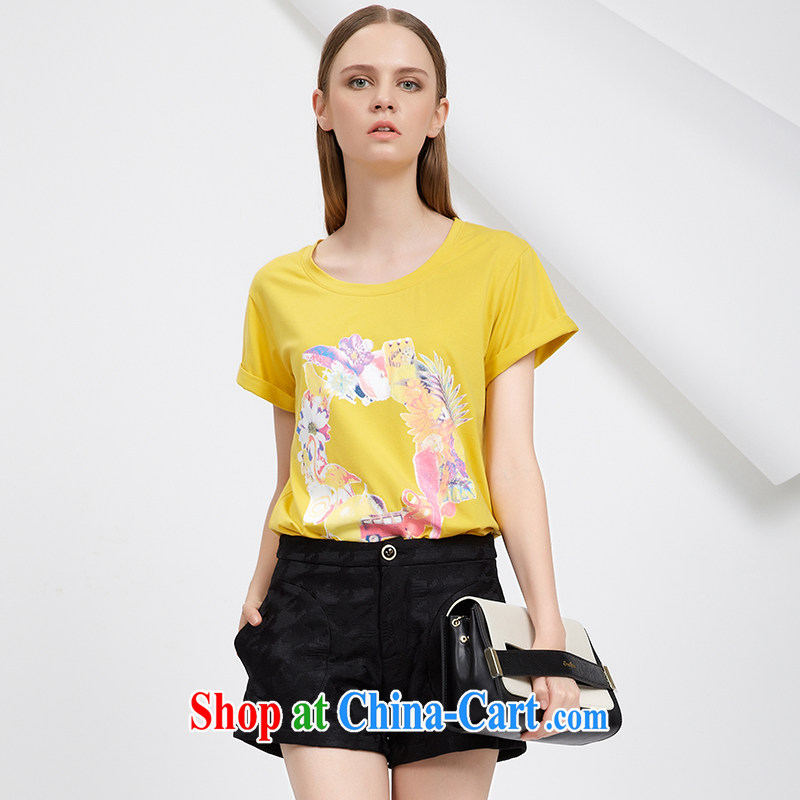 cheer for 2015 XL girls thick MM summer new Korean version 100 to stamp graphics thin black-out poverty short-sleeved T shirt 2751 yellow 2 XL, cross-sectoral provision (qisuo), shopping on the Internet