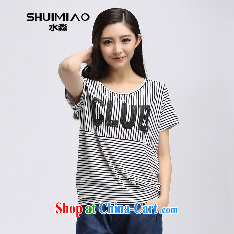 Water by 2015 summer new Korean version thick mm XL loose stripes short-sleeved shirt T female S XB 15 5077 black-and-white, 3 XL