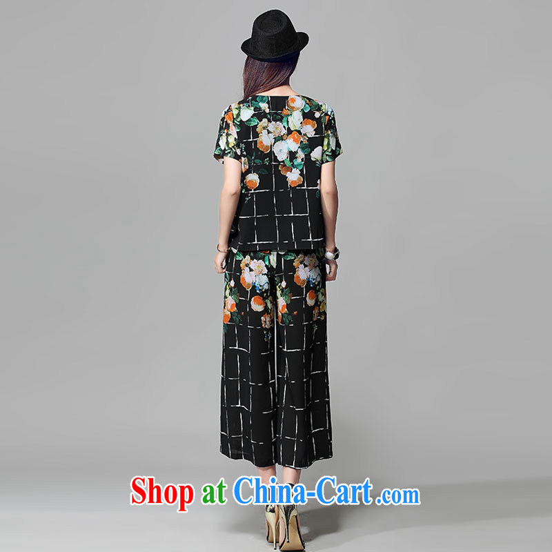 Elizabeth's Kosovo-care and indeed increase, female summer new, thick sister retro the stamp duty position T-shirt + relaxed personality horn pant legs kit V 8009 black L de Kosovo (savoil), online shopping